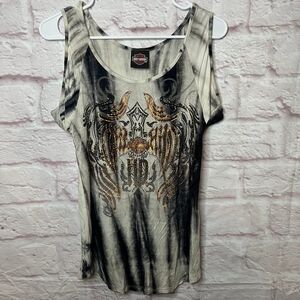 Harley-Davidson Womens Small Tie-Dye Tank Top Rhinestones Tie Back Vintage Y2K